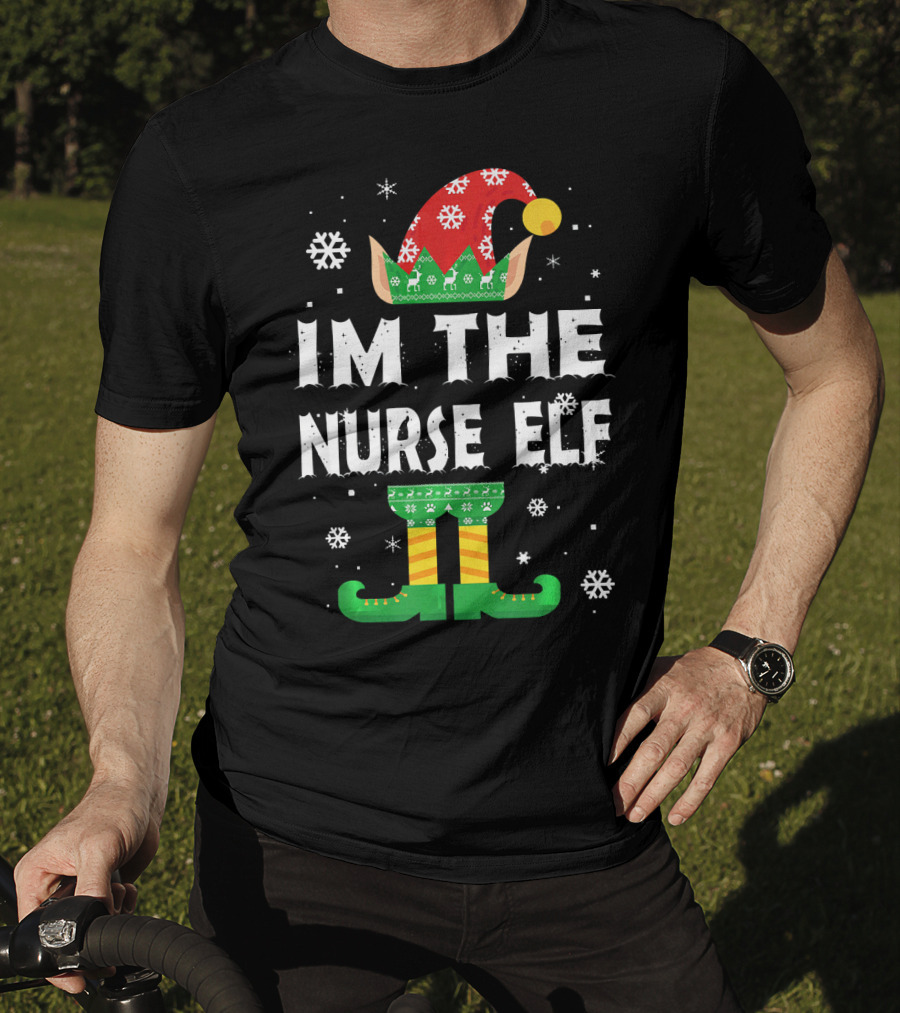 Im The Nurse Elf Matching Family Group Christmas Holiday Snowflakes T-Shirt