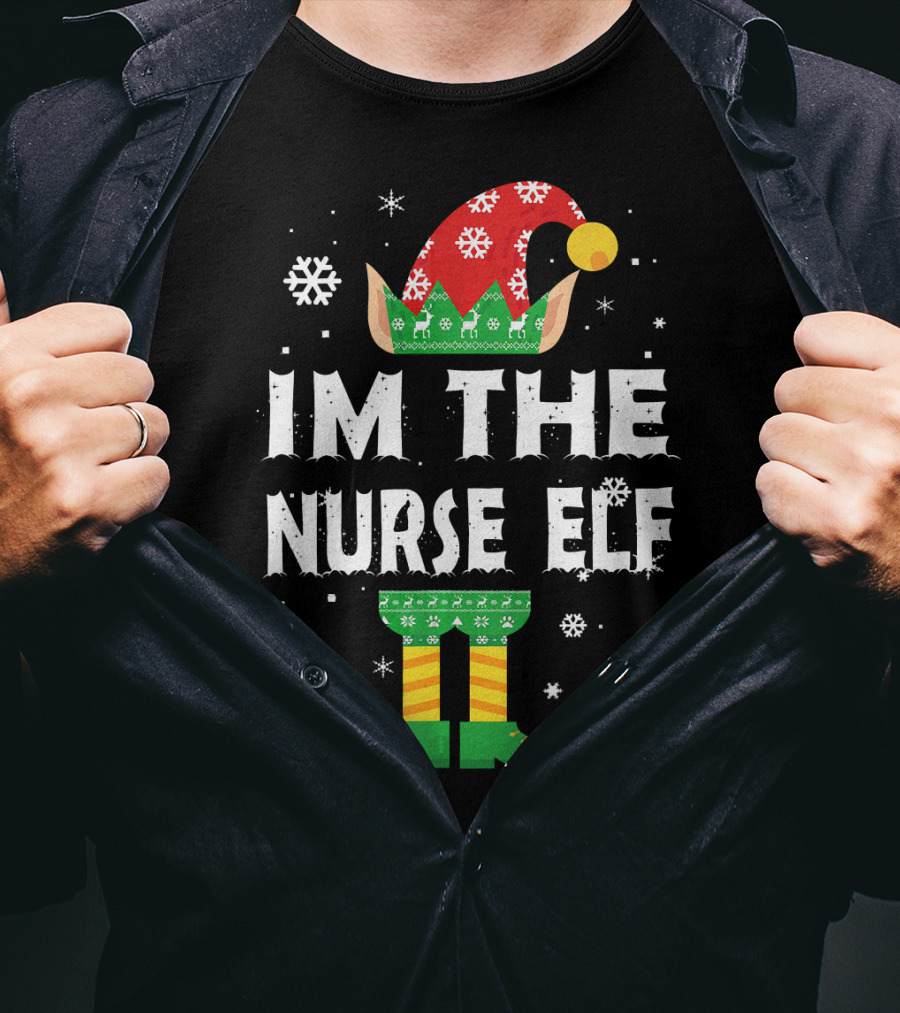 Im The Nurse Elf Matching Family Group Christmas Holiday Snowflakes T-Shirt