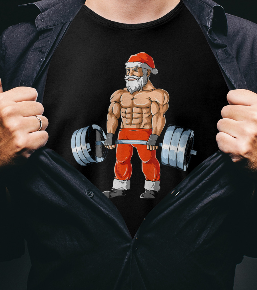 Weightlifting Santa Christmas Deadlift Fitness Santa Claus T-Shirt