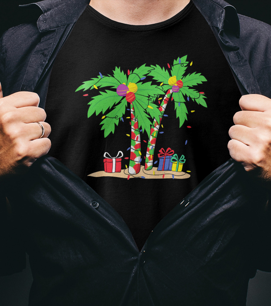 Decorated Christmas Palm Tree With Holiday Lights And Gifts T-Shirt