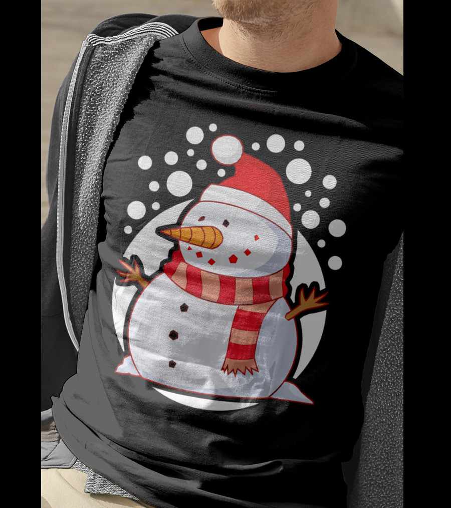 Winter Christmas Santa Snowman In Red Scarf And Hat T-Shirt