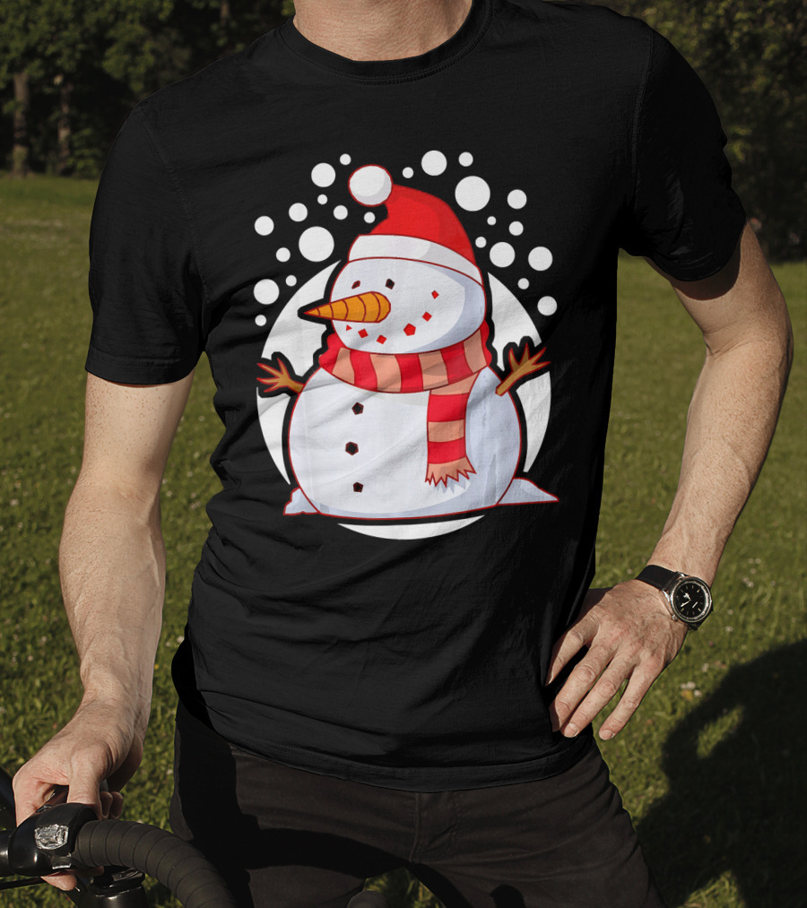 Winter Christmas Santa Snowman In Red Scarf And Hat T-Shirt