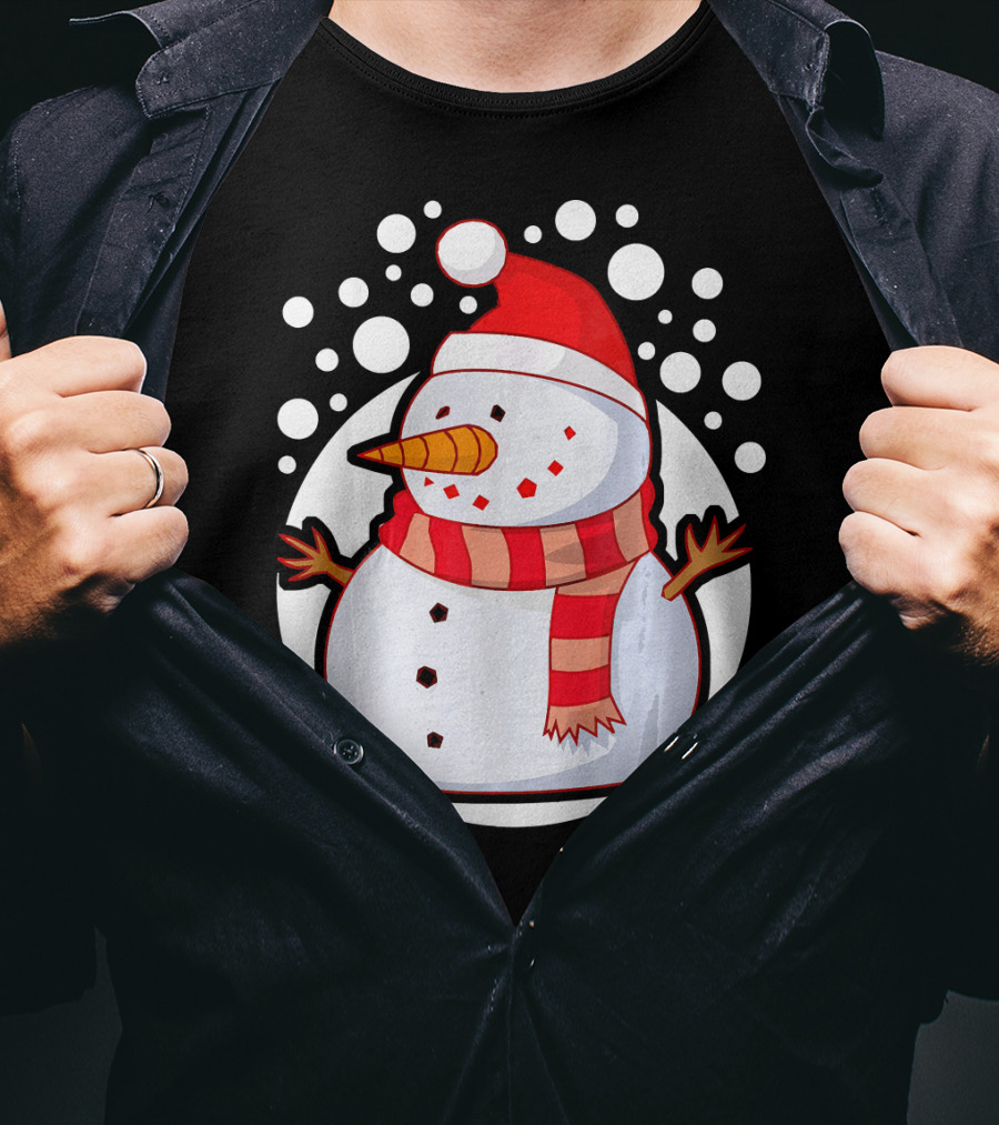 Winter Christmas Santa Snowman In Red Scarf And Hat T-Shirt