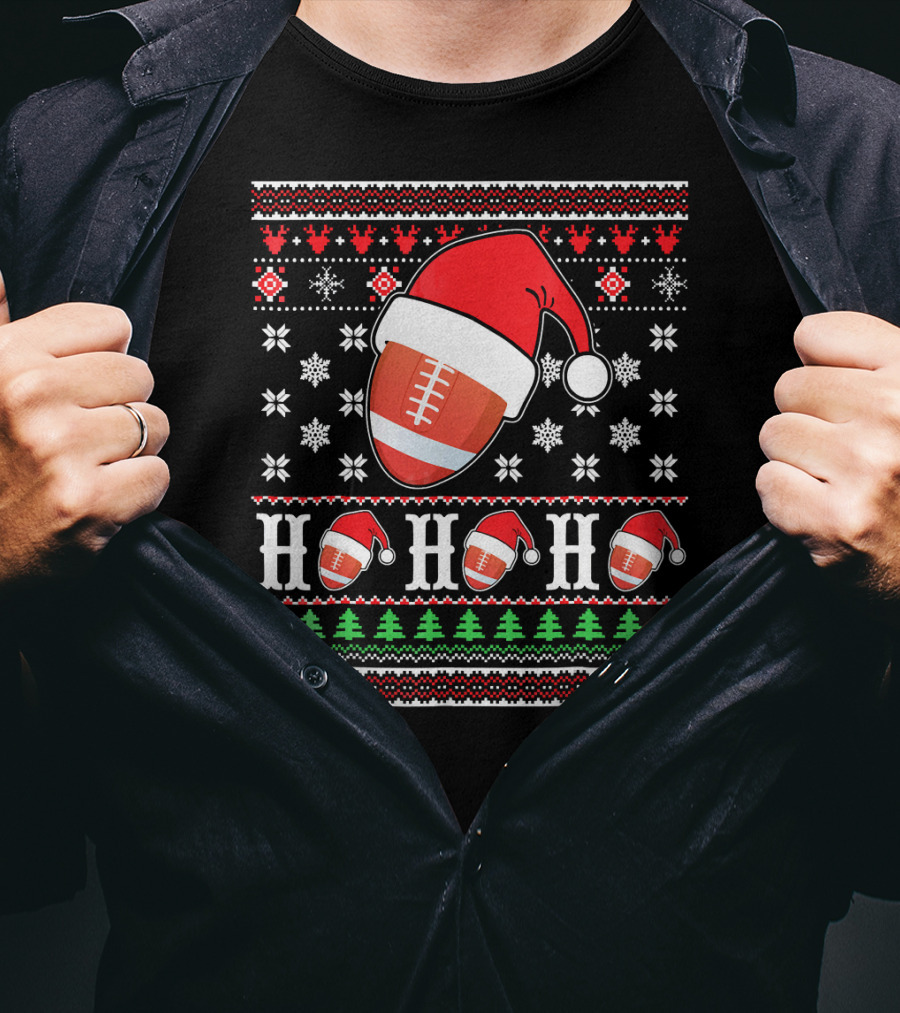 Ugly Christmas Football Santa Claus HO HO HO Holiday T-Shirt