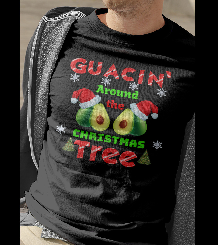 Guacin' Around The Christmas Tree Avocado Santa Hat Snowflakes T-Shirt