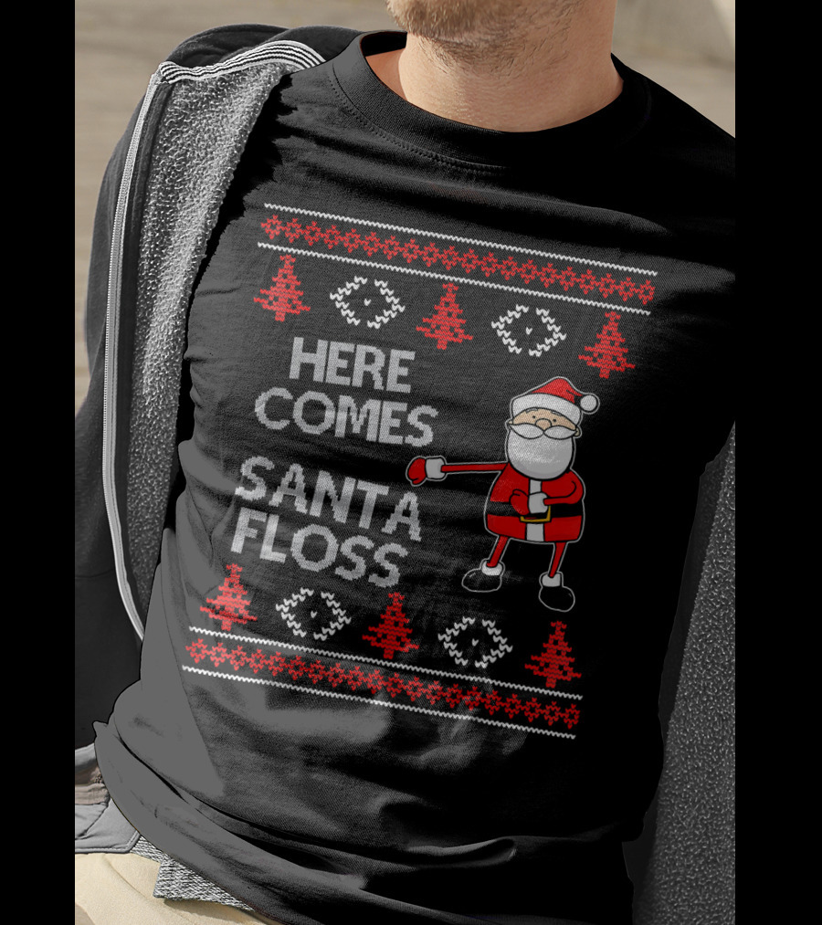 Here Comes Santa Floss Flossing Santa Claus T-Shirt