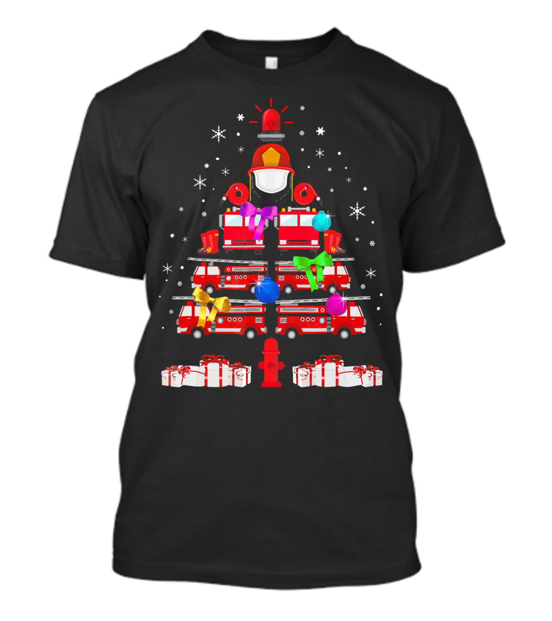 Funny Firefighters Christmas Tree Ornaments Gifts Firetrucks Helmets Hydrant T-Shirt