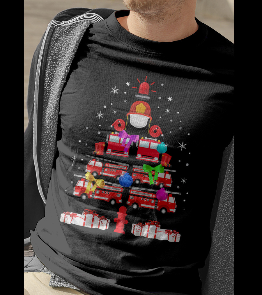Funny Firefighters Christmas Tree Ornaments Gifts Firetrucks Helmets Hydrant T-Shirt