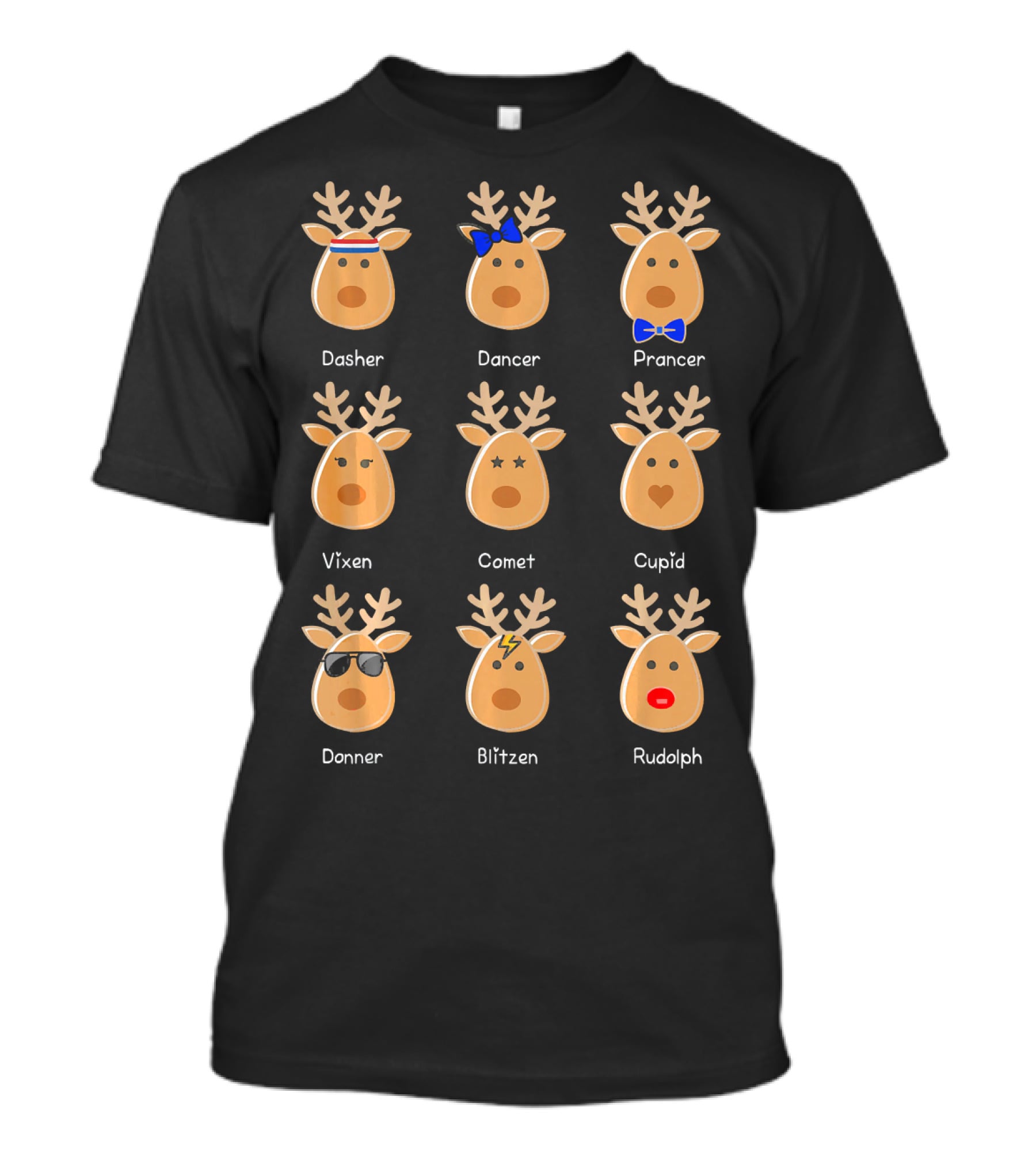 Cute Rudolph The Red-Nosed Reindeer Dasher Dancer Prancer Vixen Comet Cupid Donner Blitzen T-Shirt