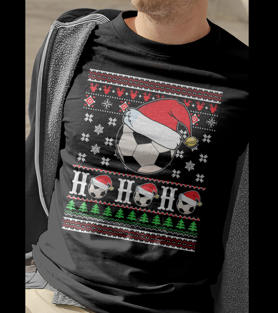 UglySoccer Santa Claus HO HO Christmas Soccer Ball Santa Hat T-Shirt