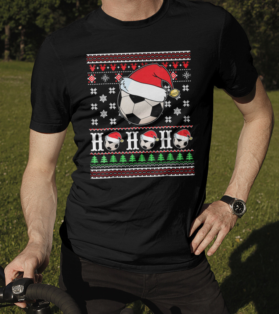 UglySoccer Santa Claus HO HO Christmas Soccer Ball Santa Hat T-Shirt