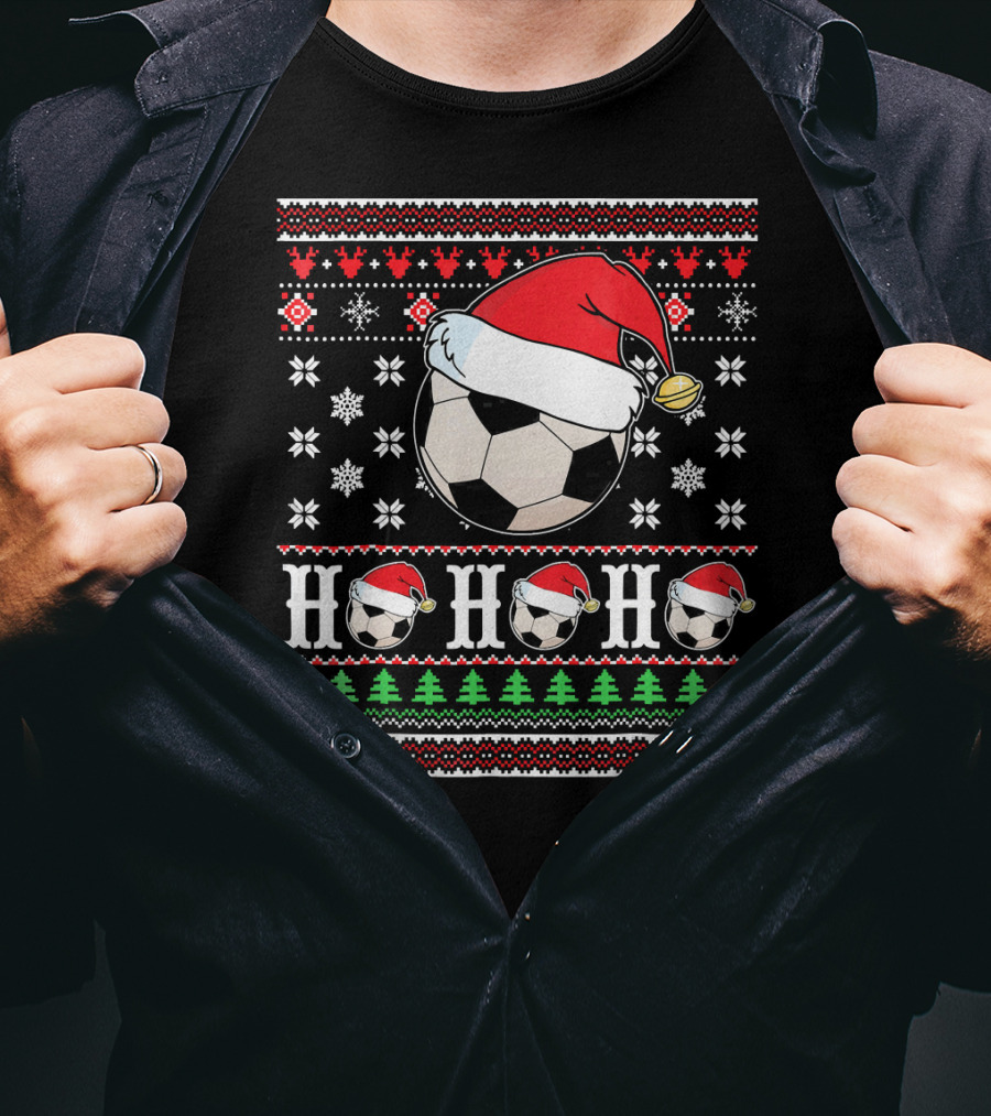 UglySoccer Santa Claus HO HO Christmas Soccer Ball Santa Hat T-Shirt