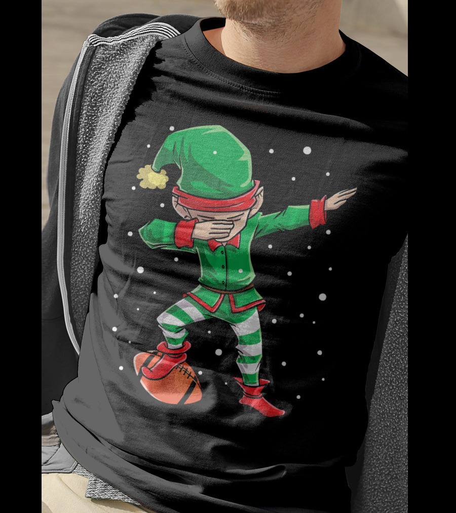 Dabbing Elf Christmas Football Holiday Fun T-Shirt