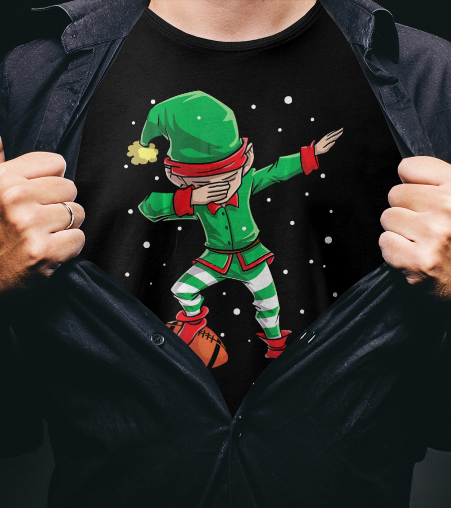 Dabbing Elf Christmas Football Holiday Fun T-Shirt