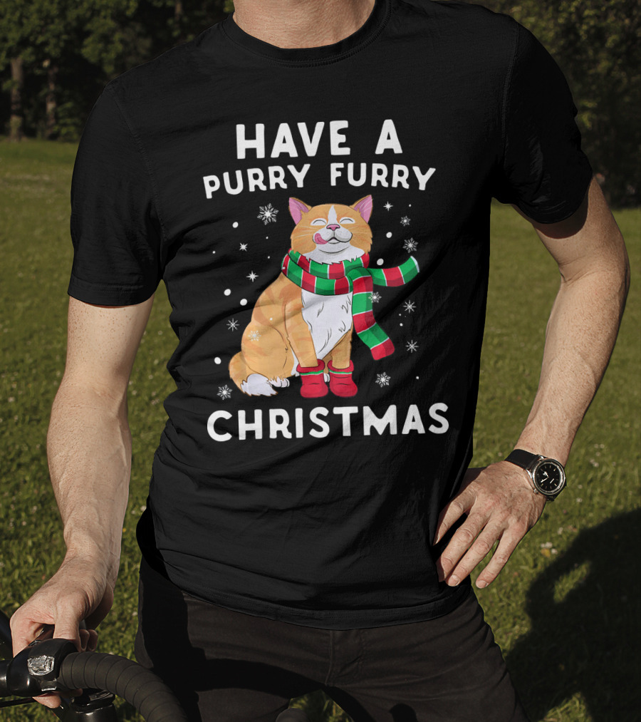 Have A Purry Furry Christmas Snowflakes And Cat With Scarf T-Shirt