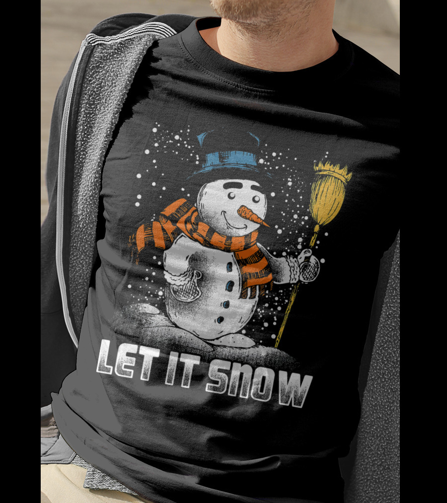 Let It Snow Snowman With Orange Scarf And Broom T-Shirt