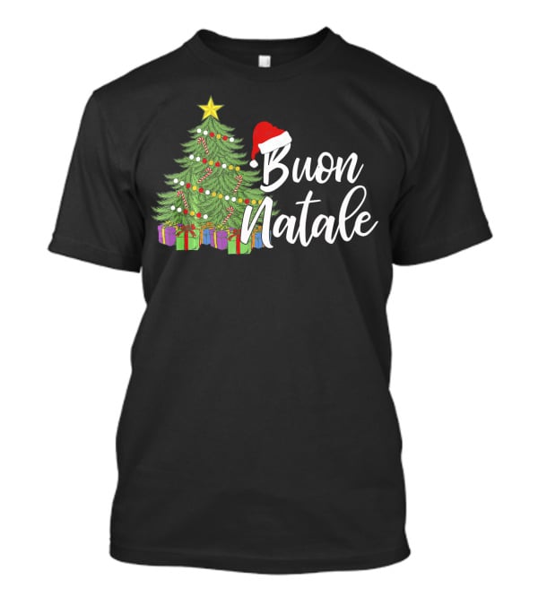 Buon Natale Italian Christmas Tree Santa Hat Tanti Auguri Regalo T-Shirt