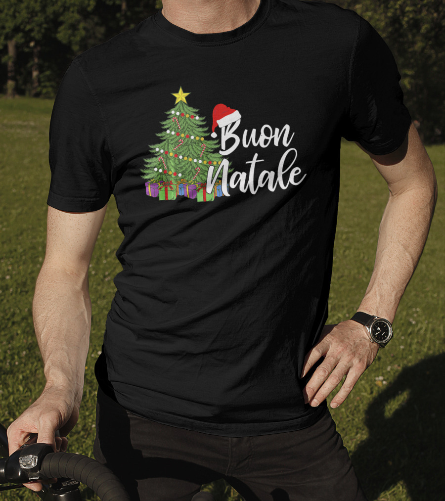 Buon Natale Italian Christmas Tree Santa Hat Tanti Auguri Regalo T-Shirt