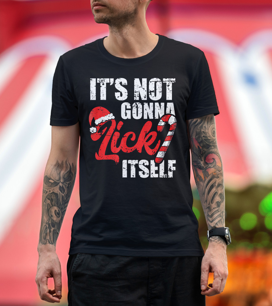 Funny Christmas It's Not Gonna Lick Itself Candy Cane Santa Hat T-Shirt
