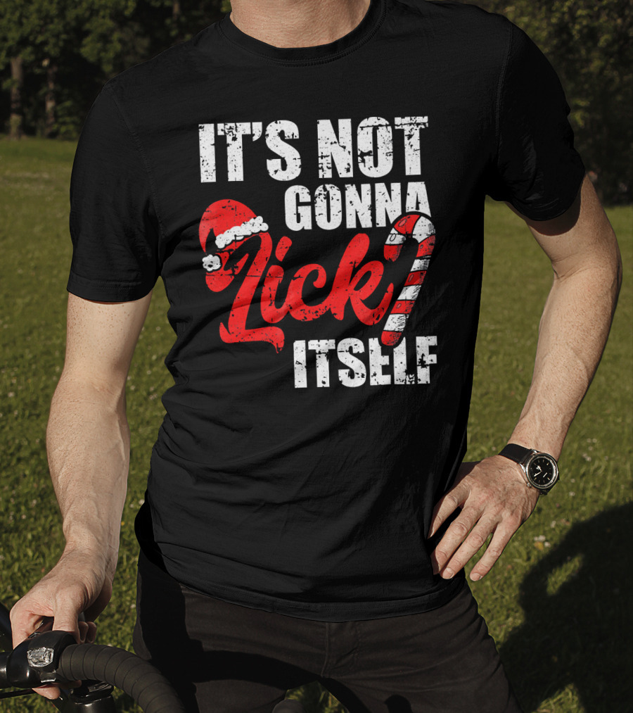 Funny Christmas It's Not Gonna Lick Itself Candy Cane Santa Hat T-Shirt