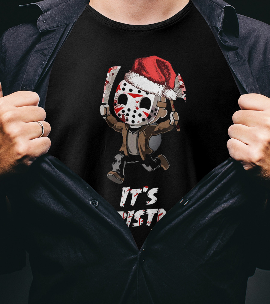 It's Christmas Funny Friday 13th Jason Santa Hat T-Shirt