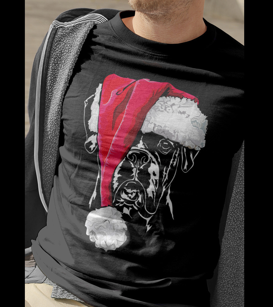 Funny Boxer Dog With Santa Hat Christmas T-Shirt