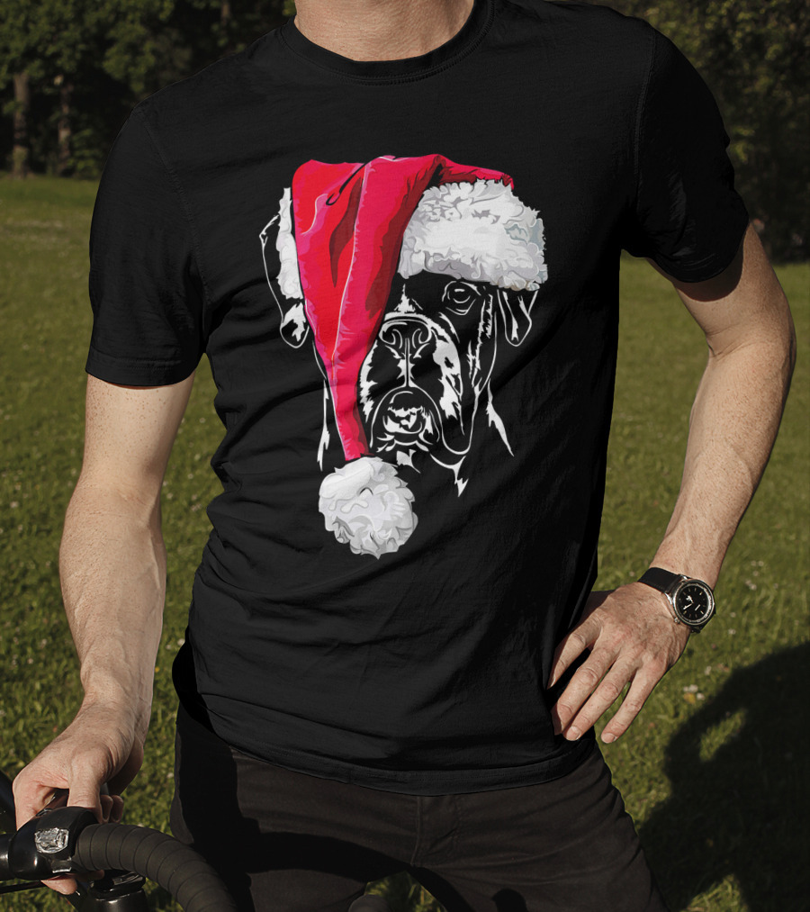 Funny Boxer Dog With Santa Hat Christmas T-Shirt