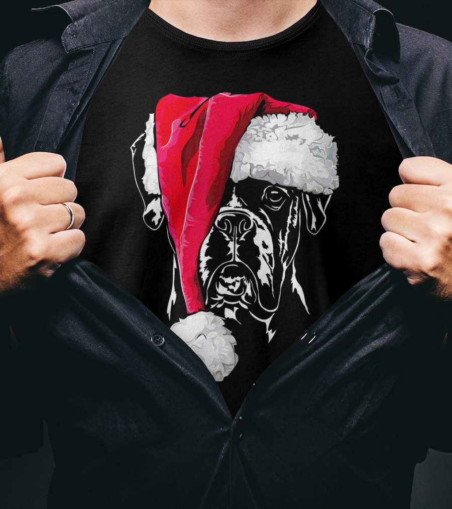 Funny Boxer Dog With Santa Hat Christmas T-Shirt
