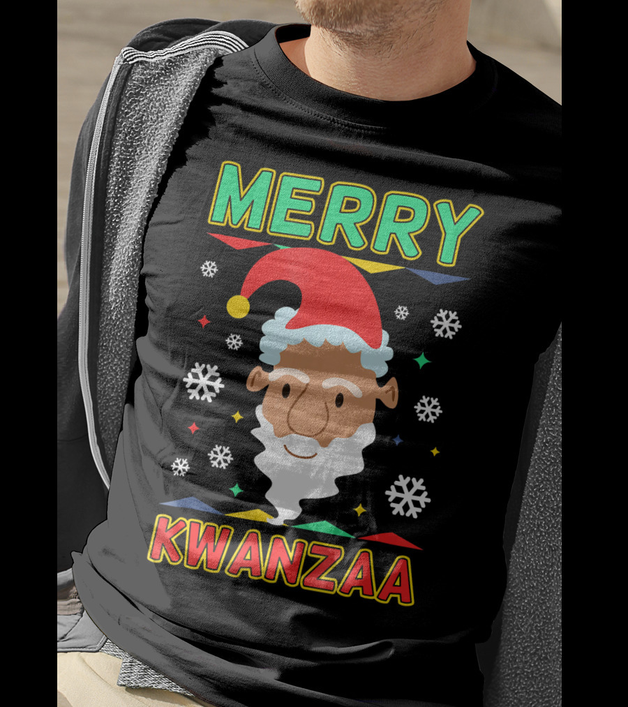 Merry Kwanzaa Santa African Festive Snowflakes T-Shirt