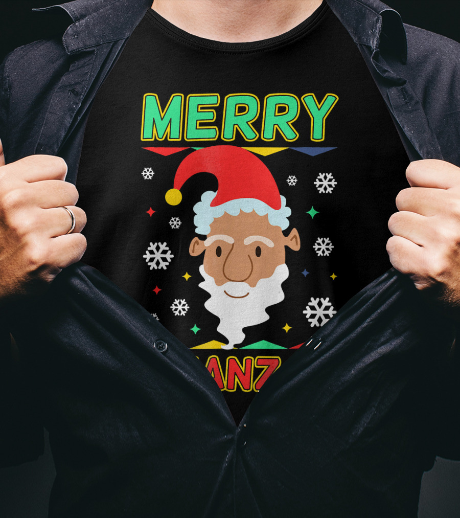 Merry Kwanzaa Santa African Festive Snowflakes T-Shirt