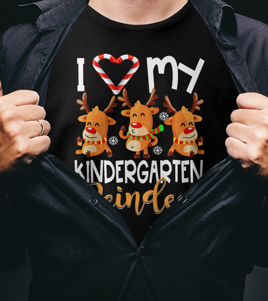 I Love My Kindergarten Reindeer Christmas Festive Joyful Antlered Friends T-Shirt