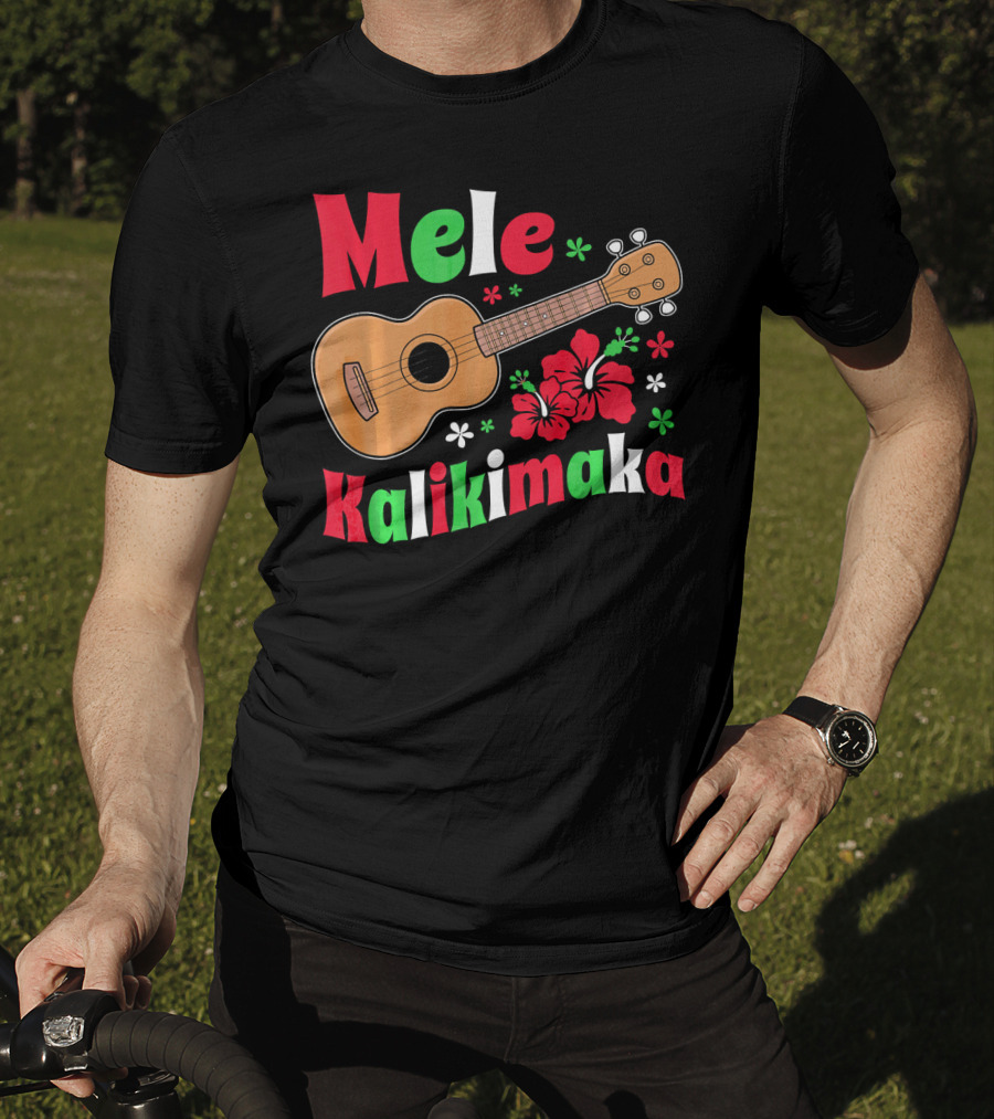 Mele Kalikimaka Ukulele Hibiscus Hawai Christmas T-Shirt