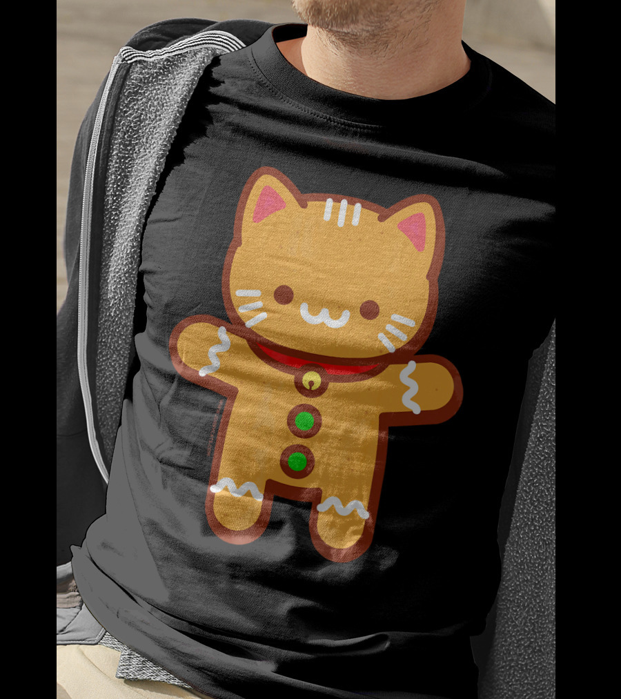 Cute Gingerbread Cat With Whiskers And Red Collar T-Shirt