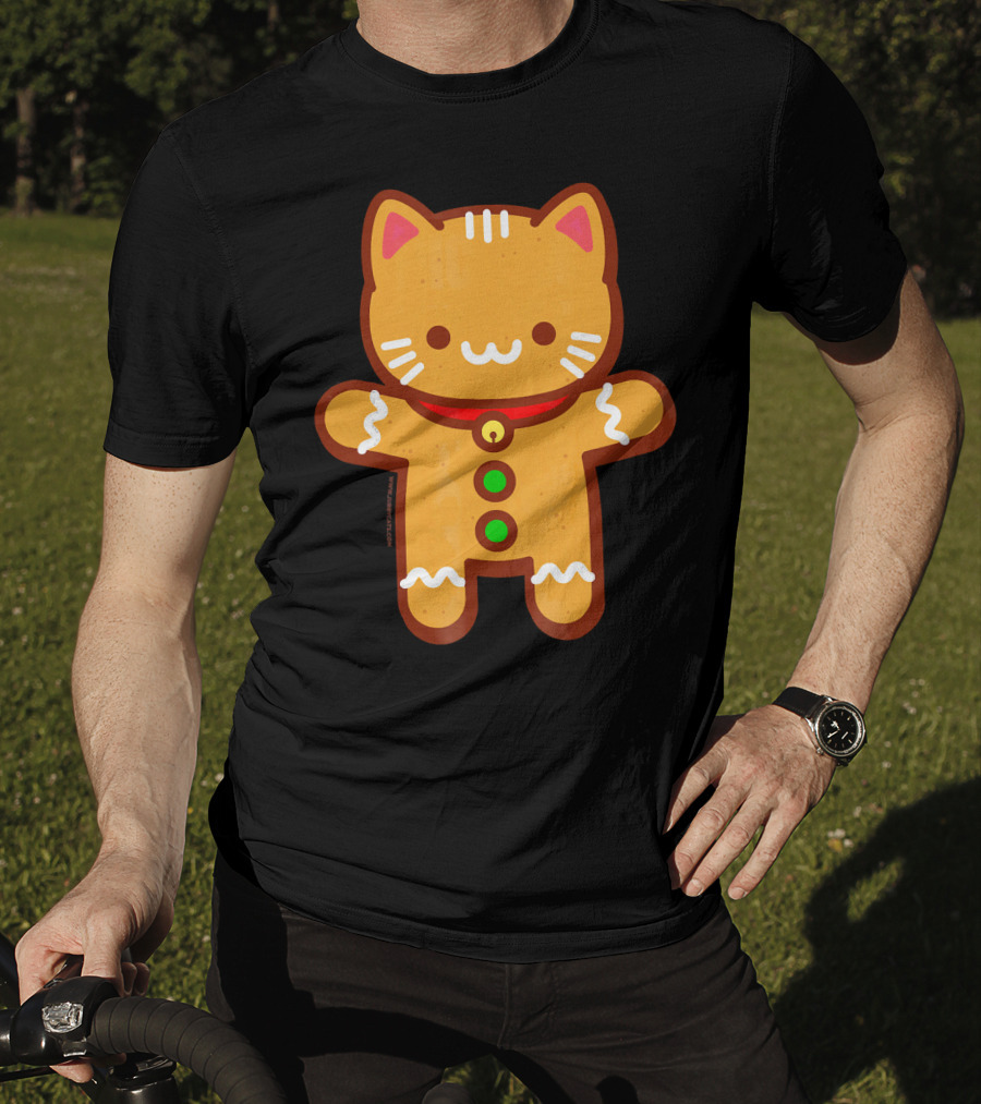 Cute Gingerbread Cat With Whiskers And Red Collar T-Shirt