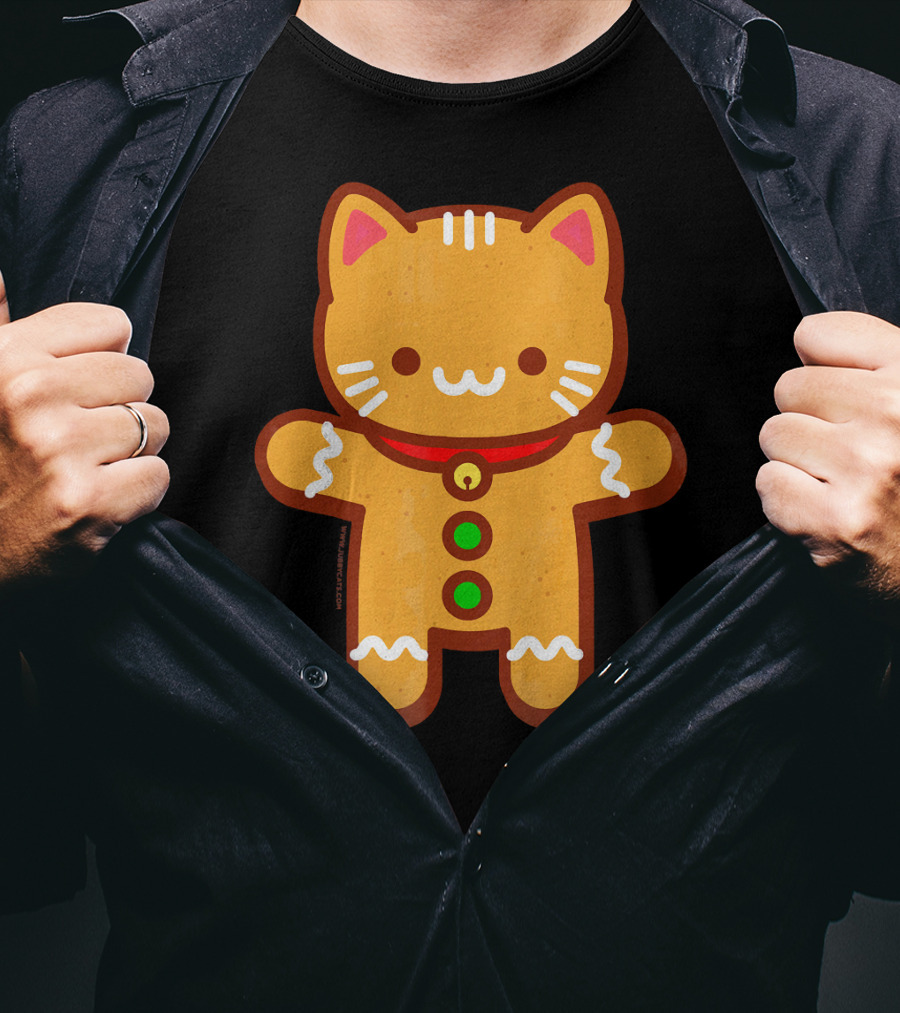 Cute Gingerbread Cat With Whiskers And Red Collar T-Shirt