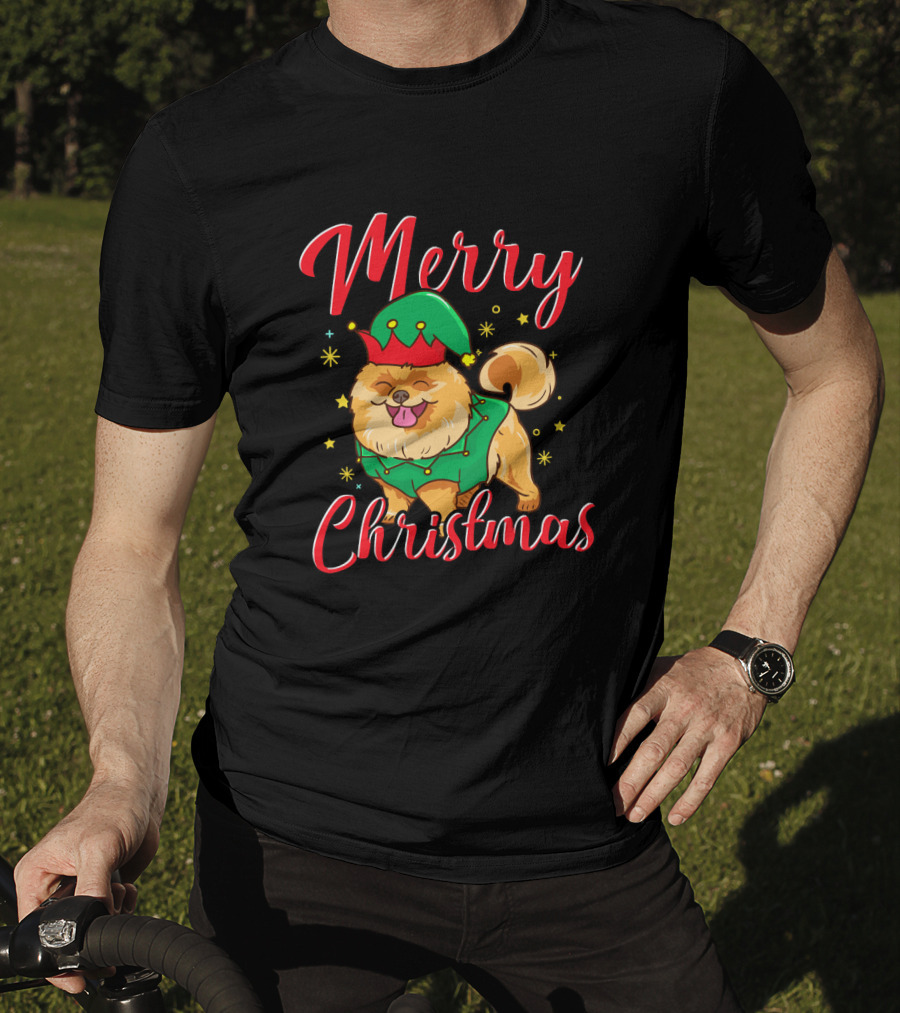 Merry Christmas Funny Cute Pomeranian Elf T-Shirt