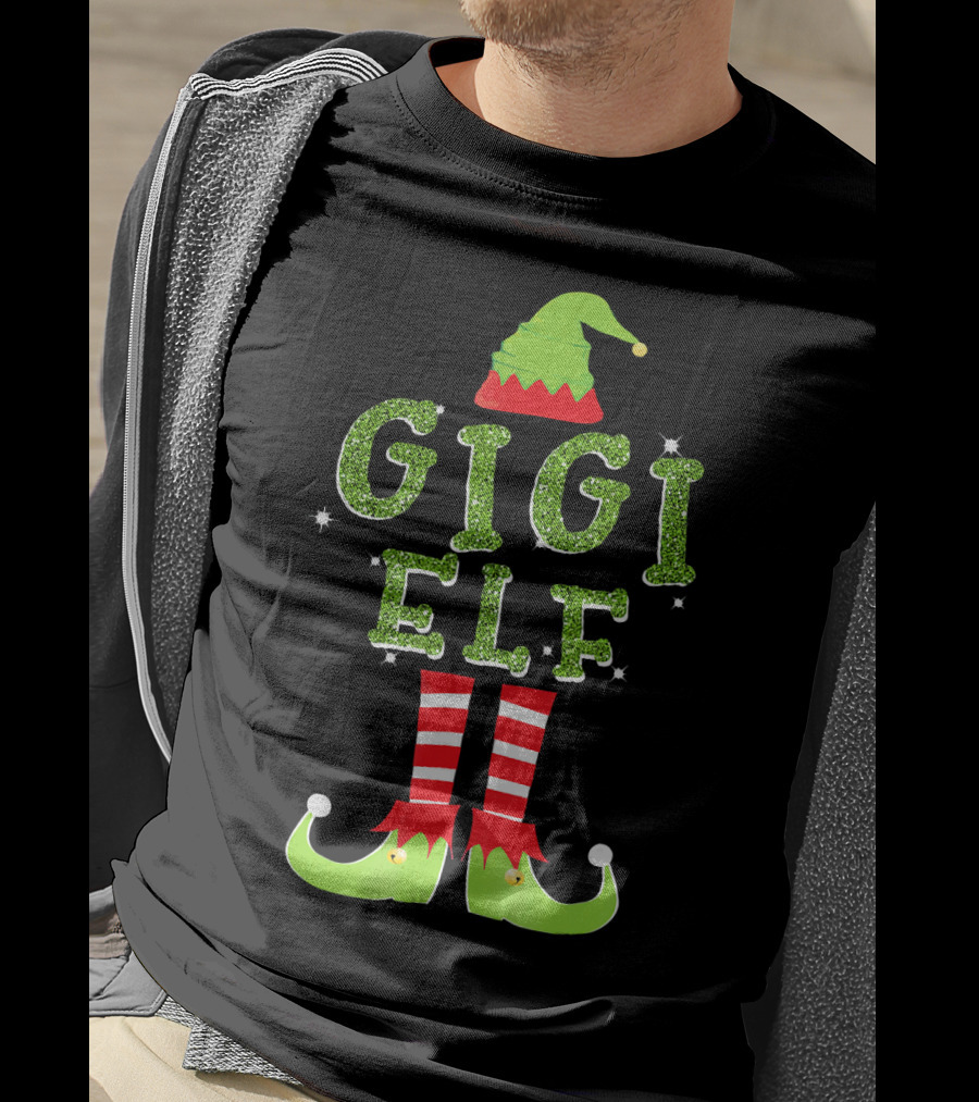 Gigi Elf Christmas Sparkle Outfit Hat Boots Stripes T-Shirt