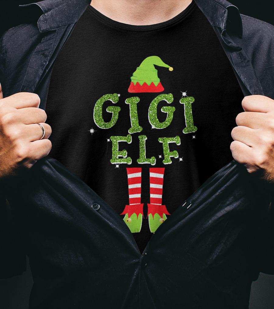 Gigi Elf Christmas Sparkle Outfit Hat Boots Stripes T-Shirt