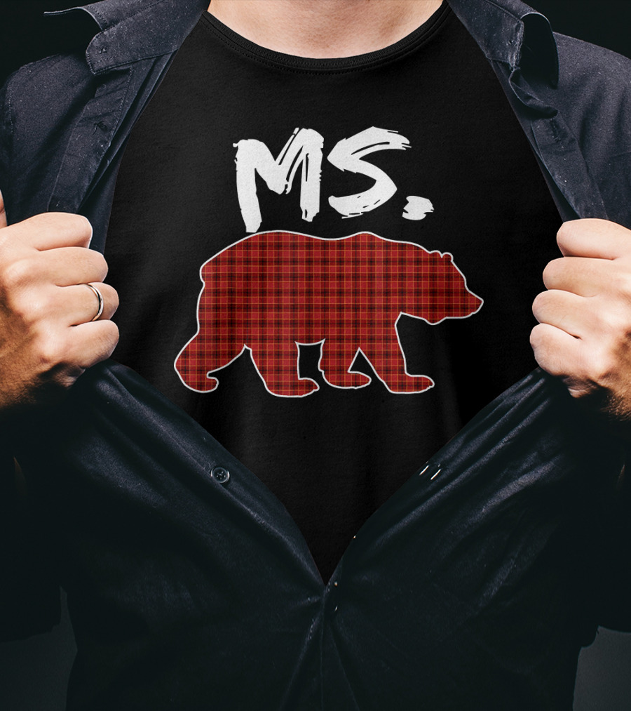 MS Red Plaid Bear Christmas T-Shirt