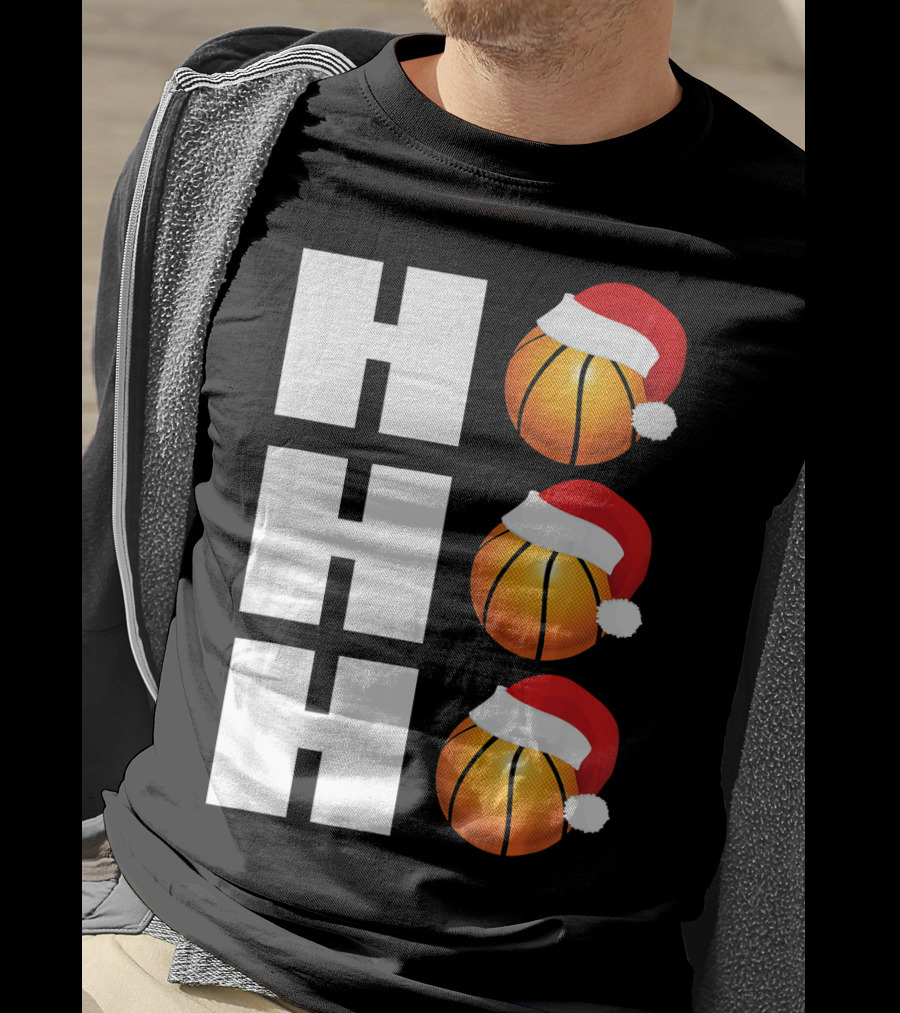 HO HO HO Santa Hat Basketballs Christmas Holiday T-Shirt