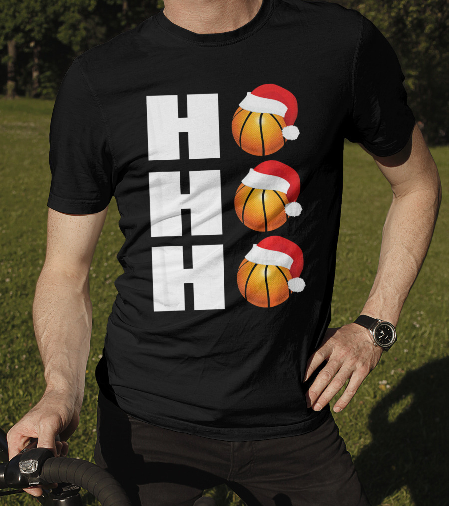 HO HO HO Santa Hat Basketballs Christmas Holiday T-Shirt