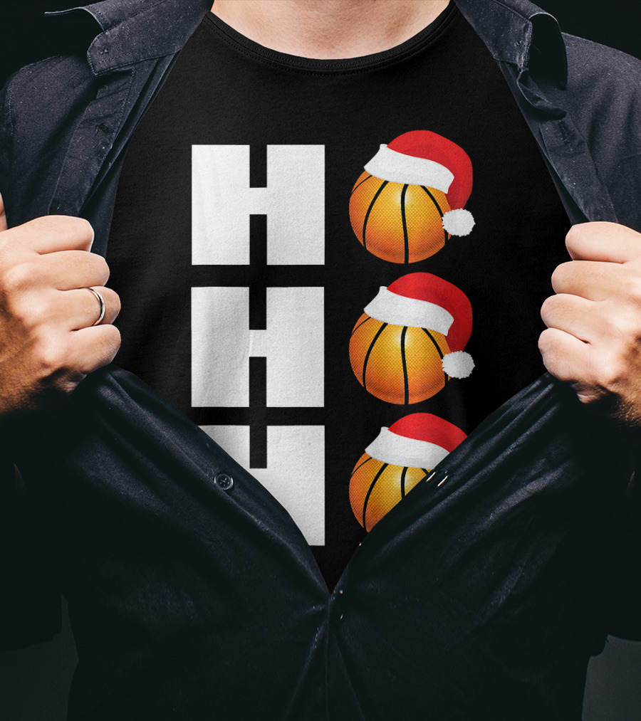 HO HO HO Santa Hat Basketballs Christmas Holiday T-Shirt