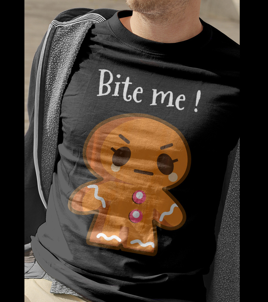 Bite Me Angry Gingerbread Cookie Christmas T-Shirt