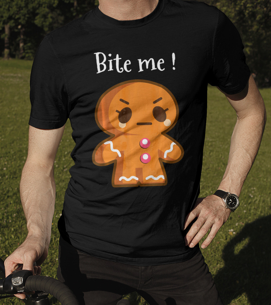 Bite Me Angry Gingerbread Cookie Christmas T-Shirt