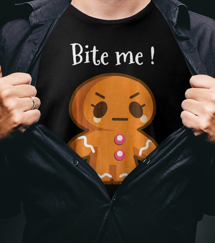 Bite Me Angry Gingerbread Cookie Christmas T-Shirt