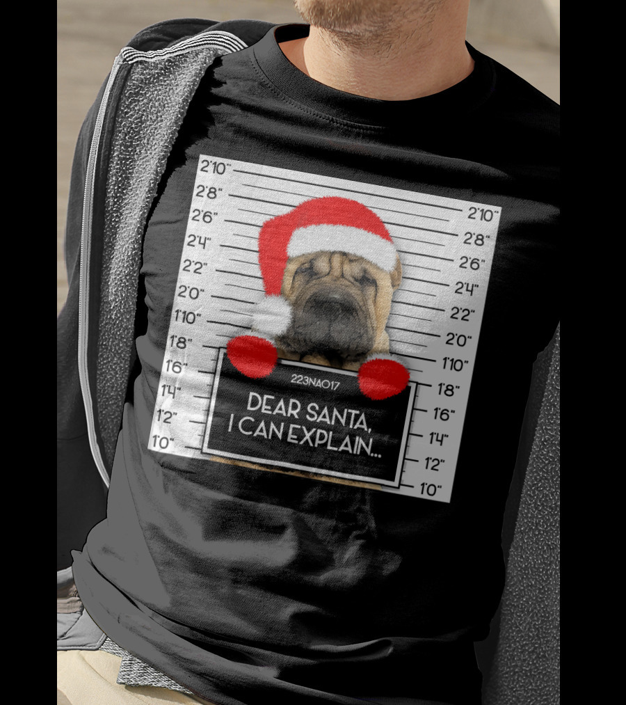 Xmas Chinese Shar Pei Lover Dear Santa I Can Explain Mugshot Santa Hat T-Shirt