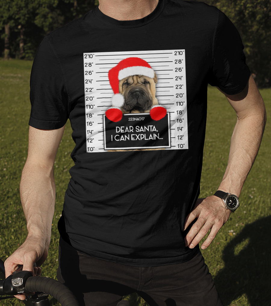 Xmas Chinese Shar Pei Lover Dear Santa I Can Explain Mugshot Santa Hat T-Shirt