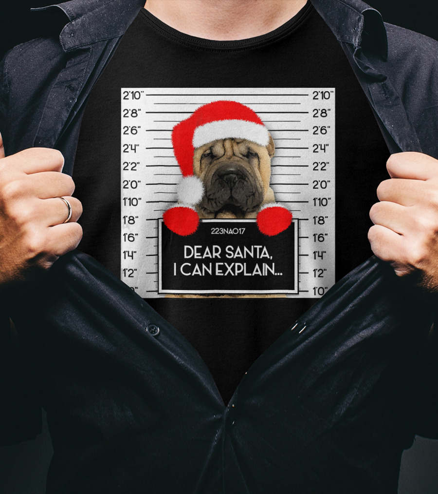 Xmas Chinese Shar Pei Lover Dear Santa I Can Explain Mugshot Santa Hat T-Shirt