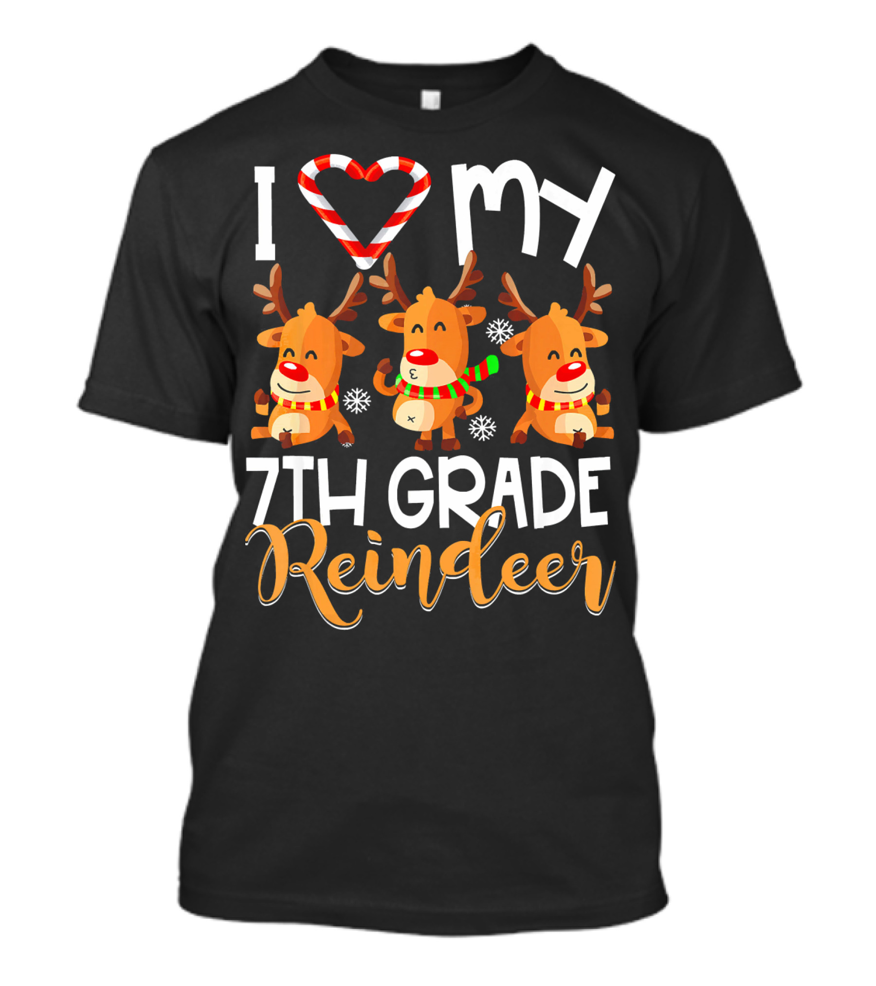 I Love My 7th Grade Reindeer Christmas Candy Cane Snowflakes T-Shirt