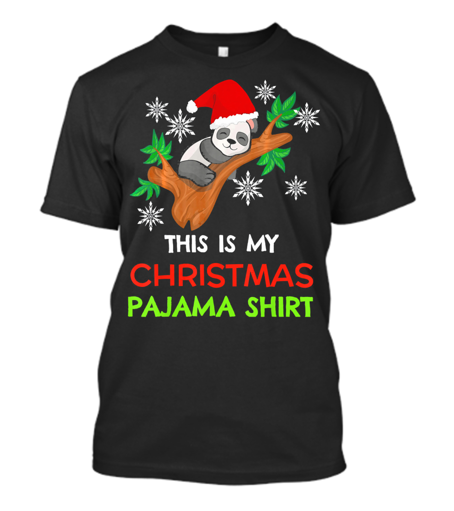 This Is My Christmas Pajama Shirt Panda Santa Hat Snowflakes T-Shirt